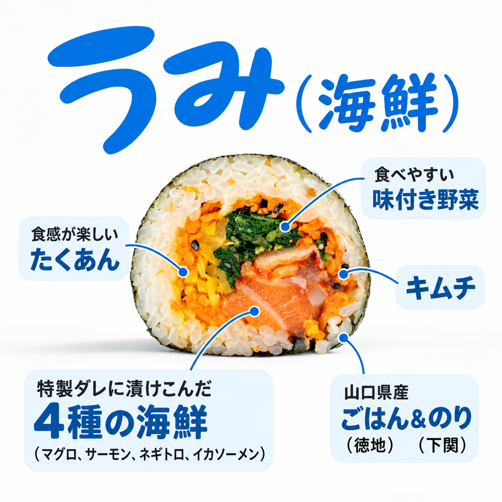 冷凍うみキンパ（海鮮）5Pセット｜マグロ・サーモンなど4種の海鮮たっぷり！200g×5P